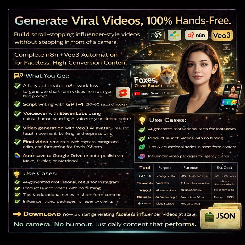 Influencer Video Automation — AI-Powered Reels with Veo3 + GPT ( Pinterest, Instagram , Facebook , YouTube , X )