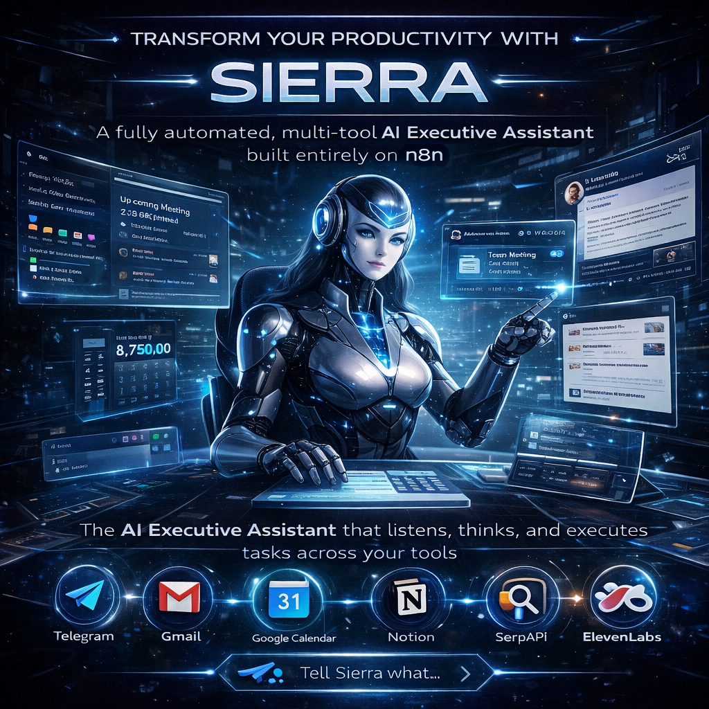 SIERRA AI Assistant – Full Personal Executive AI Agent (n8n Workflow + Telegram, Gmail, Notion, Calendar Automation)
