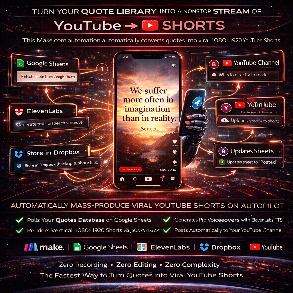 Quotes → YouTube Shorts v1 – Fully Automated Quote-to-Shorts Video System (Make.com