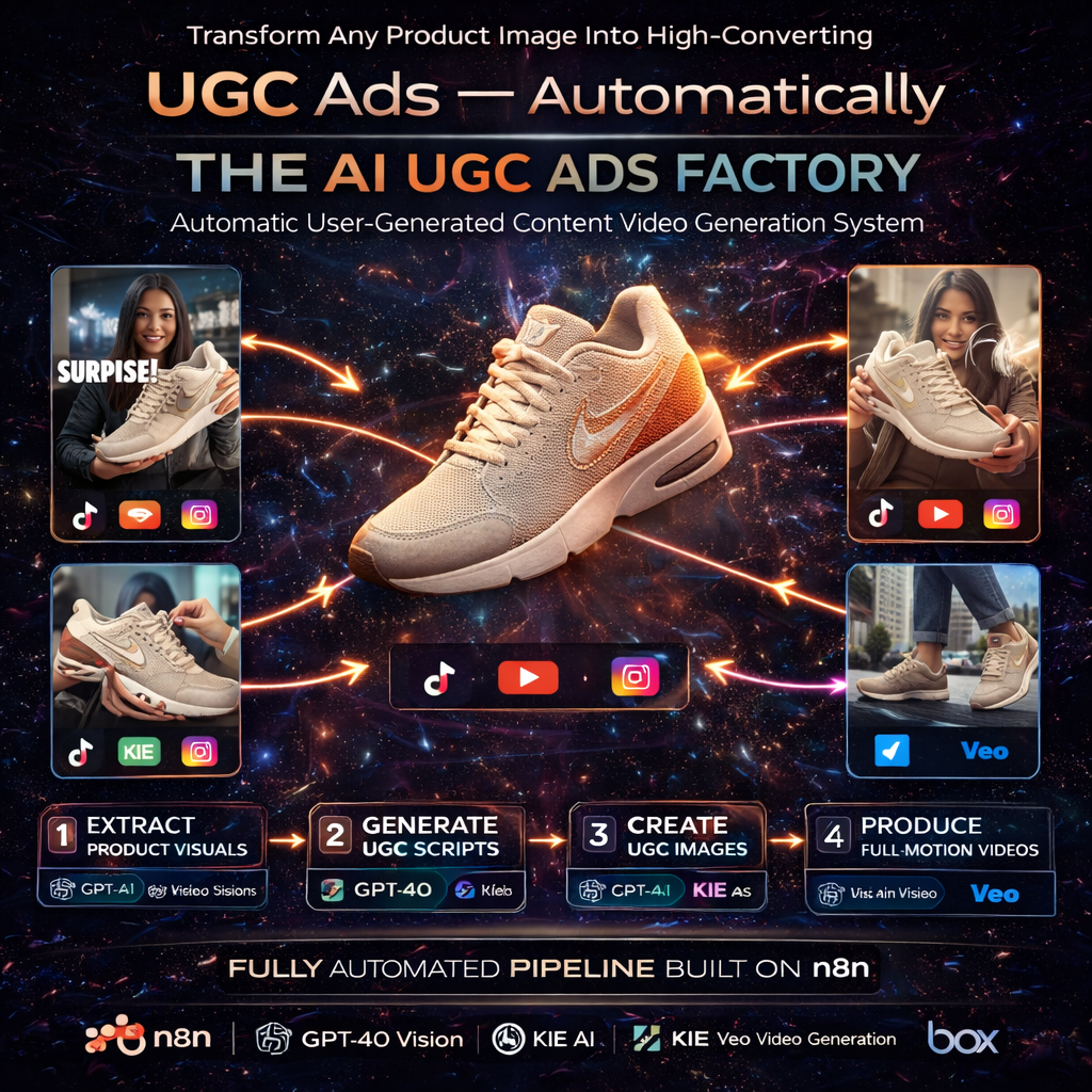 AI UGC Ads Factory – Fully Automated UGC Video Generator (n8n + GPT-4o + KIE AI + Veo)