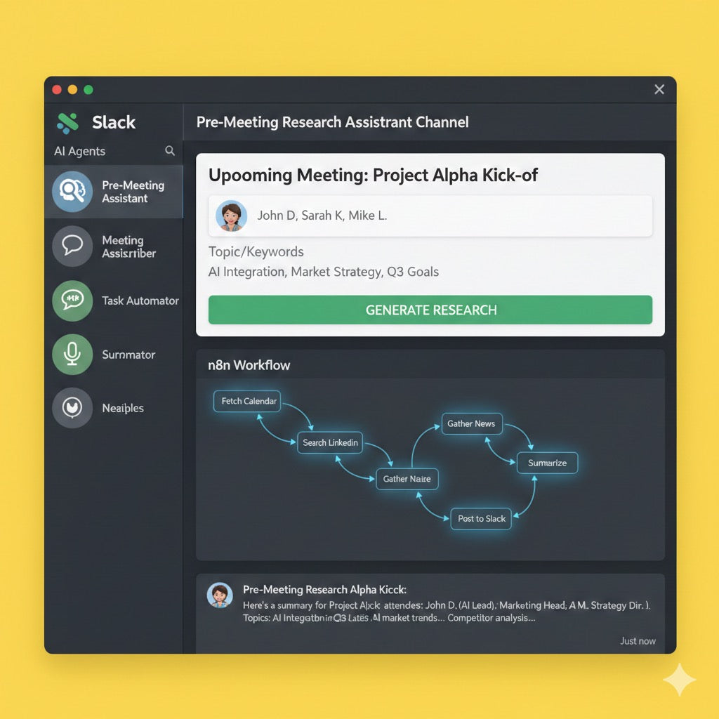 Turn Slack Into an AI Agent Hub – Smart Pre-Meeting Research Assistant (n8n)