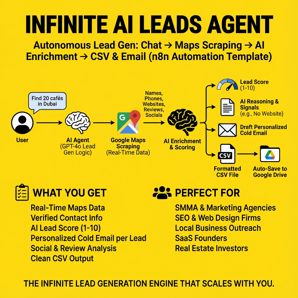 Infinite AI Leads Agent (Google Maps → CSV Automation) n8n