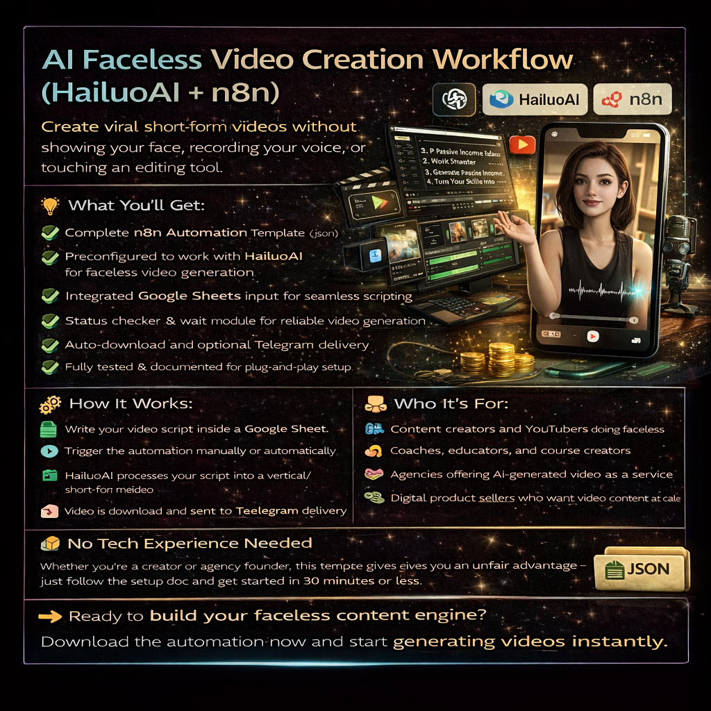 🎬 AI Faceless Video Creation Workflow ( Hailuo AI + n8n)