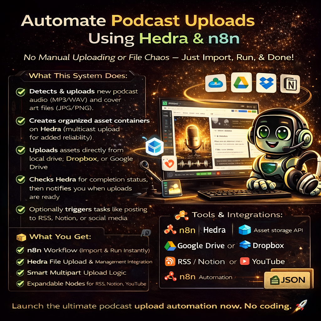 Baby Podcast (Hedra API) – Audio + Visual Asset Uploader (n8n Workflow)