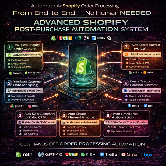 Shopify Post-Purchase Automation System – CRM Sync, Invoicing, Email Notifications & Marketing Tags (n8n Workflow)