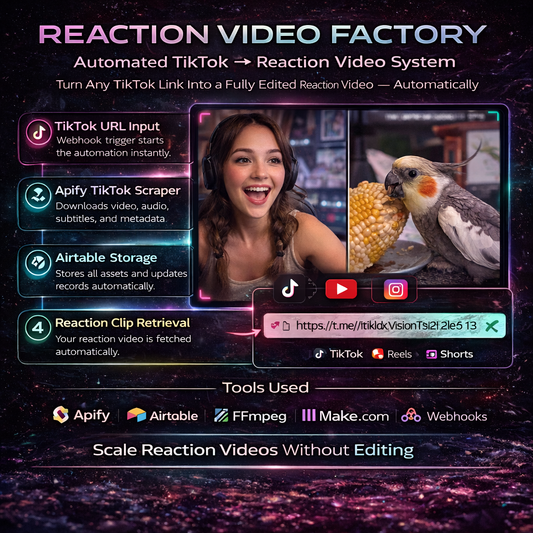 Reaction Video Factory – Automated TikTok Reaction Video Generator (Make.com)