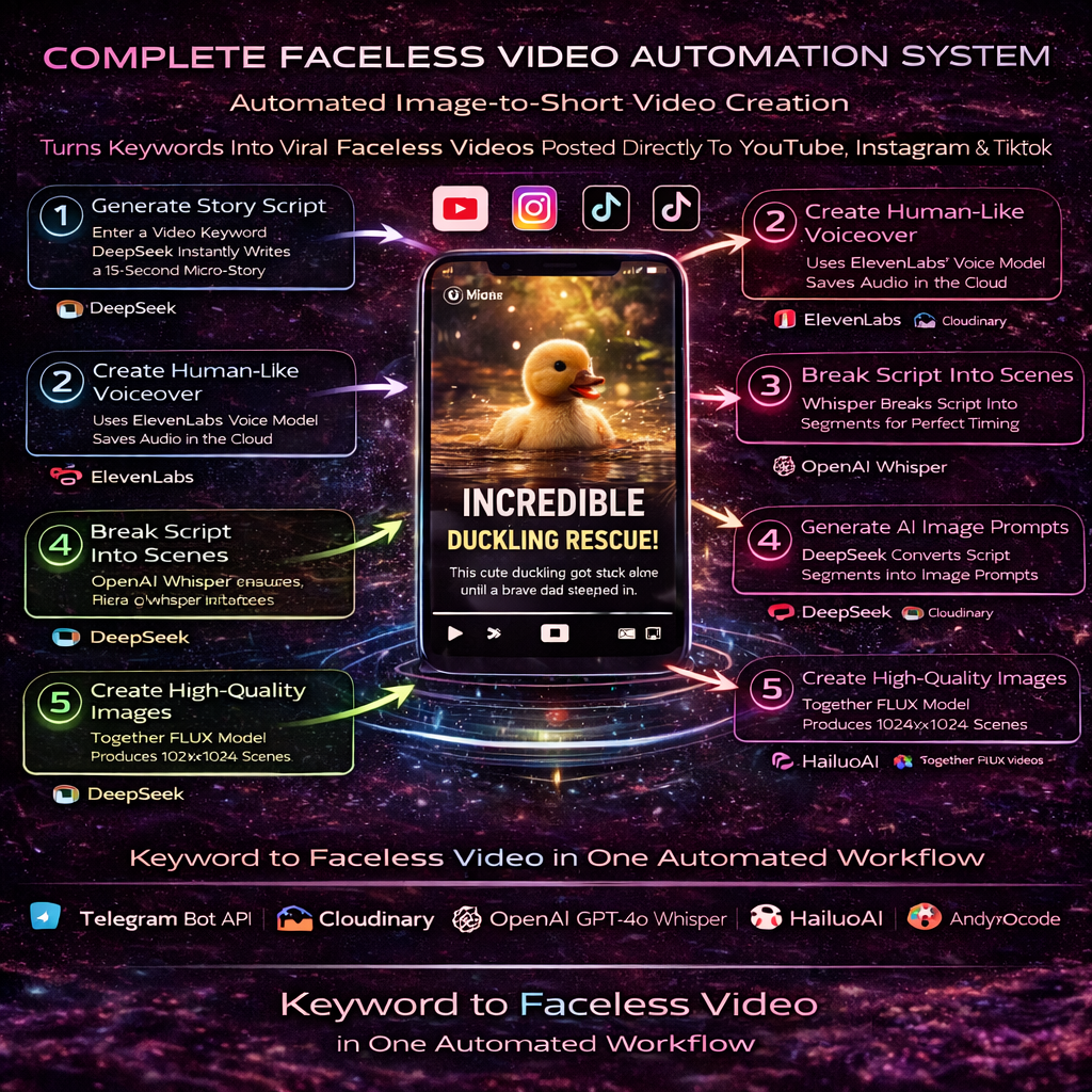 Faceless Video Automation System — AI Stories, AI Voices, AI Images & Auto-Posting (Hailuo AI Engine) N8n