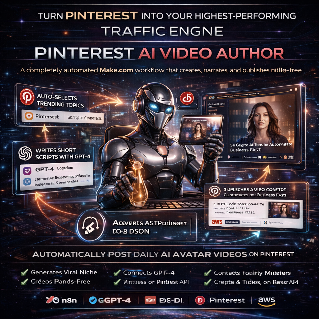 Pinterest AI Video Author – Fully Automated AI Video Pin Creator (Built in Make.com)