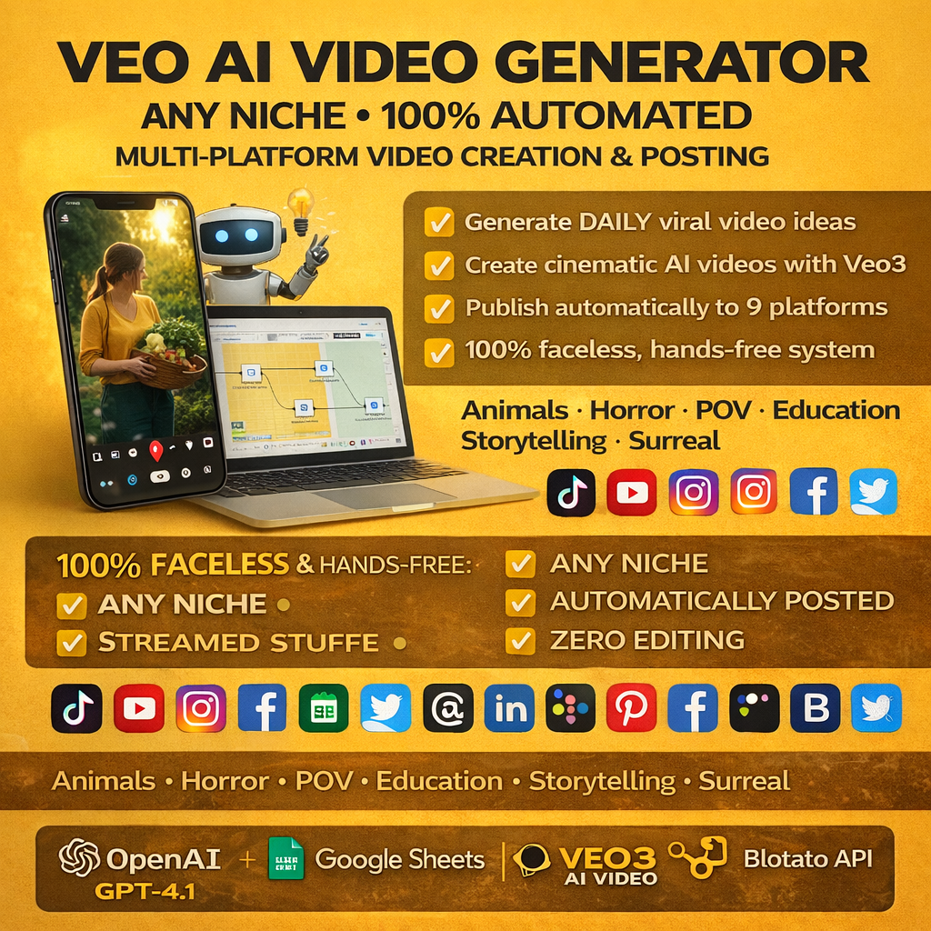 VEO AI Video Generator – Any Niche | 100% Automated Multi-Platform Video Creation & Posting (n8n)